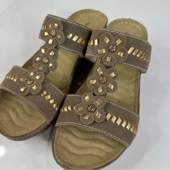 DAVID TATE sandal 8M gold embellishments SLIP ON gold light brown tan 8 NEW - Picture 5 of 9